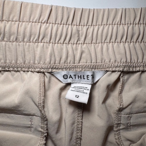 Athleta Wide Leg Crop Pants Size 12 Beige Stretch Drawstring Comfort - Picture 2 of 5